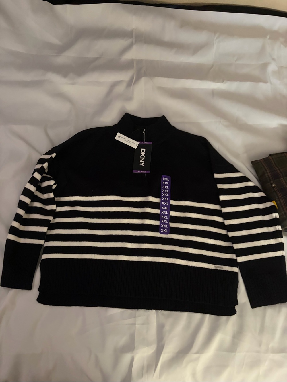 DKNY Women’s Black & White Striped Quarter-Zip Sweater Size XXL #0150